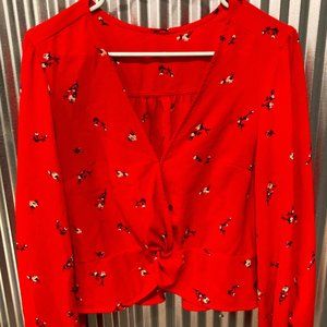 Red Flowy Shirt with flowers